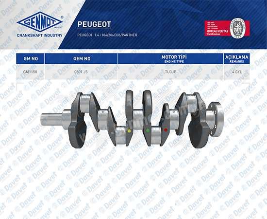 GENMOT GM1158 Krank Mili Peugeot P106 P206 P306 Partner 1.4i Tu3jp